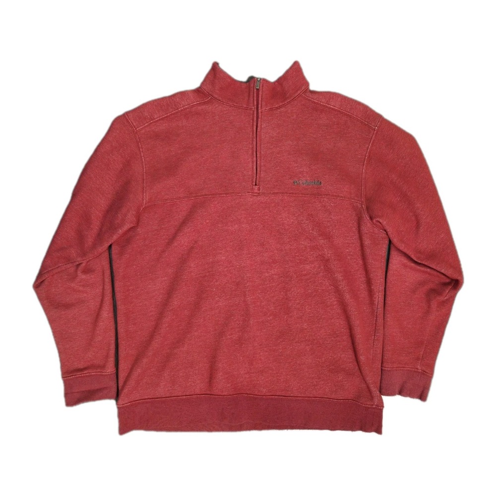 Columbia Mens 1/4 Zip Pullover Red Long Sleeve Fleece Sweater Size Large Warm